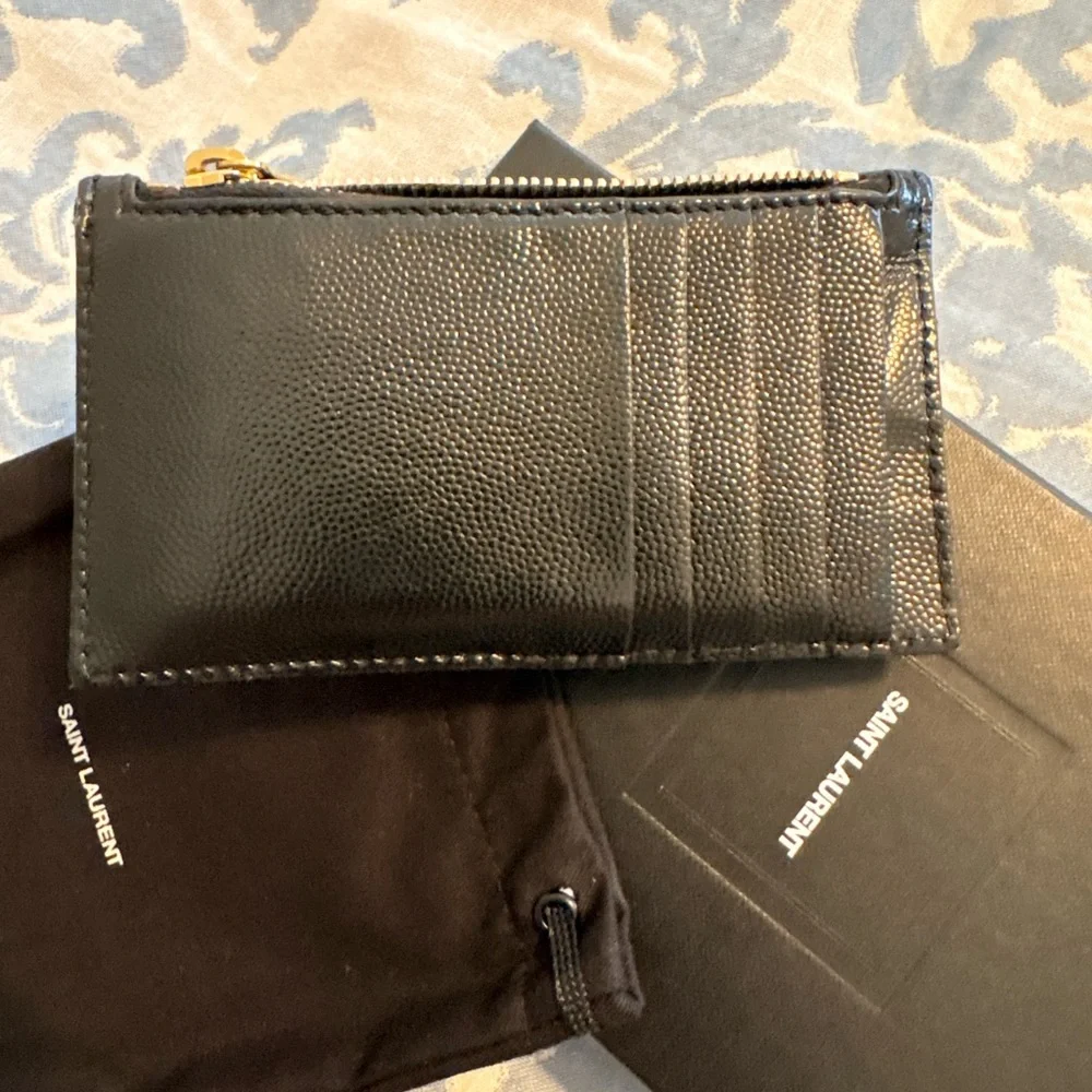 Saint Laurent Black and Gold Chevron Wallet Flap Card Case - Picture 3 of 10